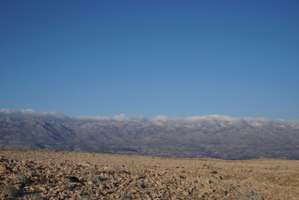 The Velebit mountains from the moonscape of Pag