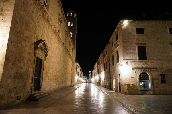 Dubrovnik's Placa Stradun, unusually free of tourists (at midnight).