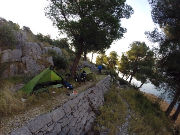 Camping next to the river Krka in Croatia
