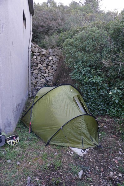 Worst campsite of the trip - first night in Italy, wedged beside a water pumping station under a military radar