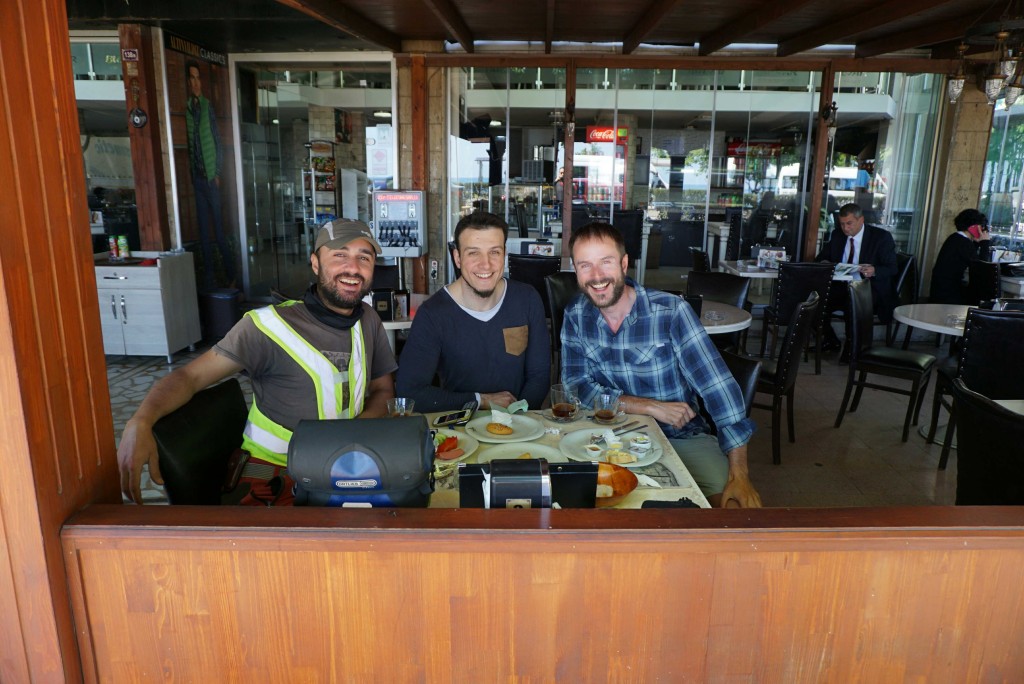 With Volkan and Erim (of Ordu Bisiklet Safari) at Erim's place, Cafe Bulvar in Ordu