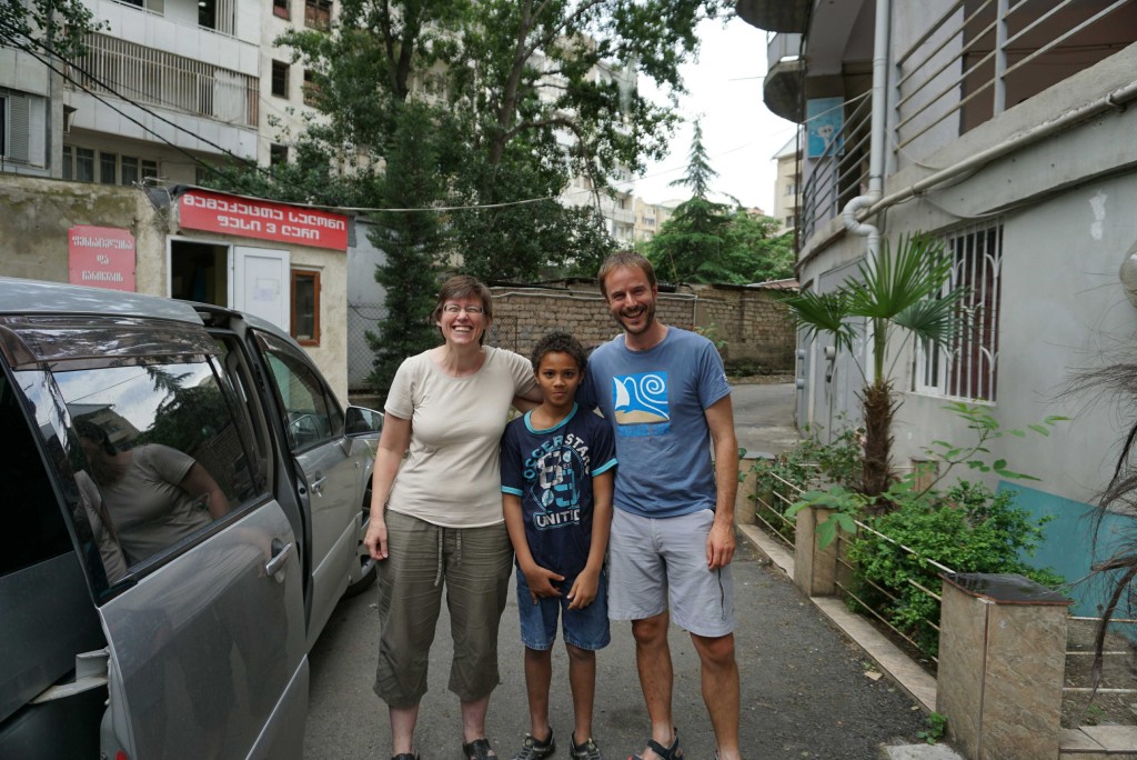 With Melissa and Elijah as they left for the airport.