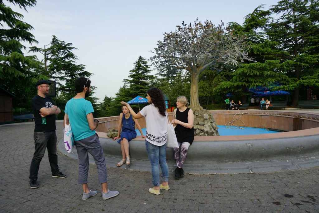 Uli and the artists discuss urban form in Mtatsminda Park