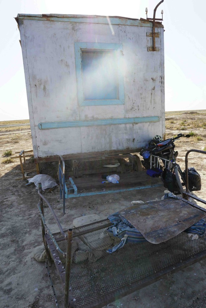 A lucky find of a bed in the shade after crossing the border into Uzbekistan