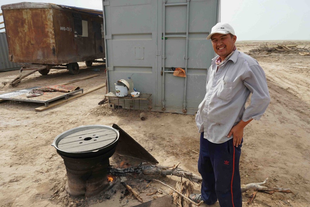 With the chef of a road crew who let me take a siesta in their container bunk rooms