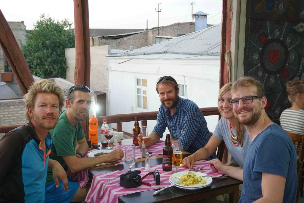 With new friends in Bukhara, including Ritzo and Ian who I later rode with in Tajikistan
