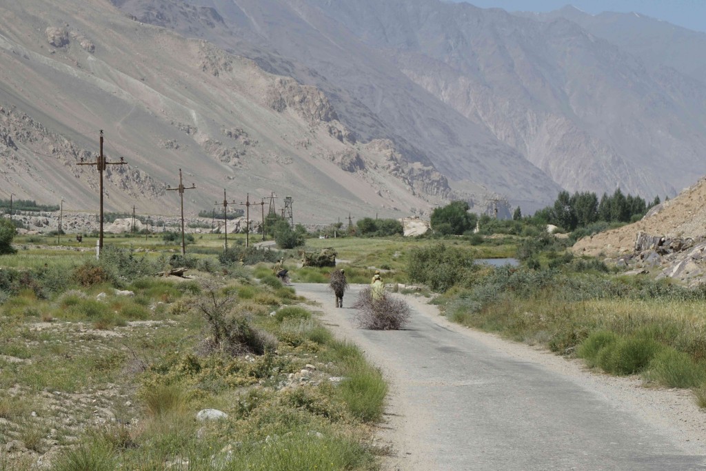 On the road near Ishkeshim I encountered soldiers dragging great bundles of thorn branches, presumably to add to some fortification. Unfortunately they left a road surface covered with broken thorns...