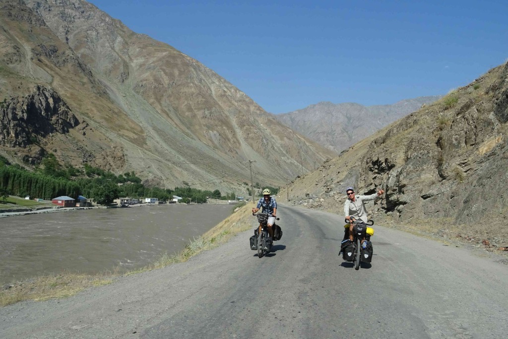 Riding out of Kalai Khumb along the river Penj with Timo. Photo credit: I.Mathews