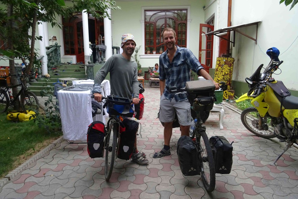 Leaving the Green House Hostel, Dushanbe, with Iain Mathews. 31st August 2015
