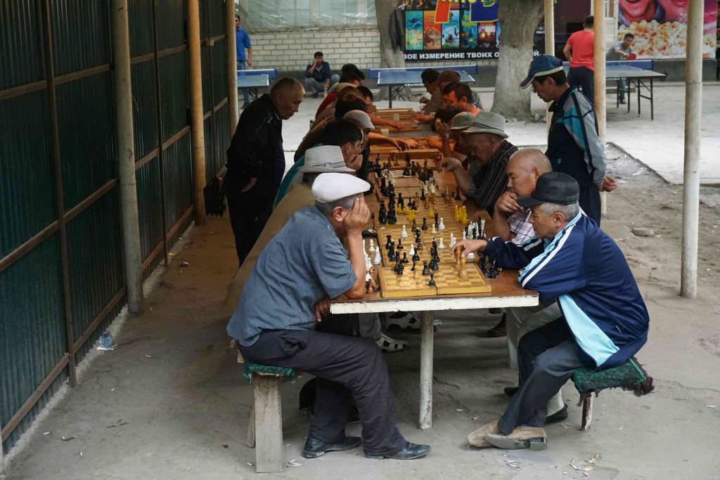 Chess tourney in the park, Osh