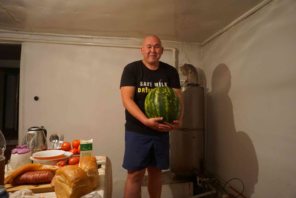 My Kyrgyz brother, Mirlan, and a massive melon.