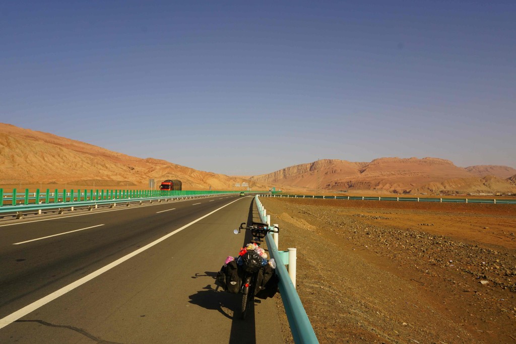 Passing Flame Mountain after Turfan, Xinjiang