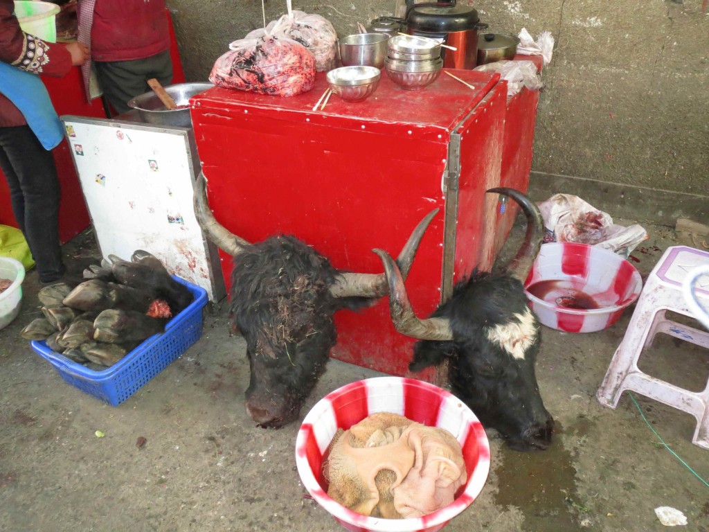 Two heads are better than none. In Litang market.