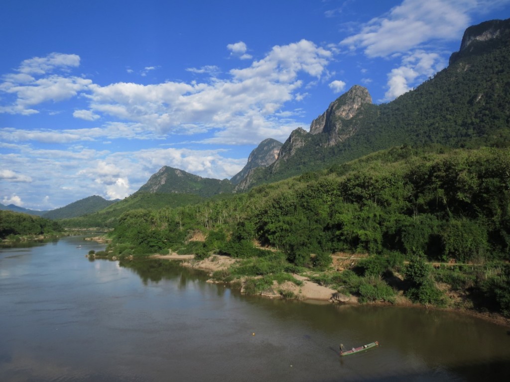 My first sighting of the mighty Mekong River, south of Pakmong, Laos